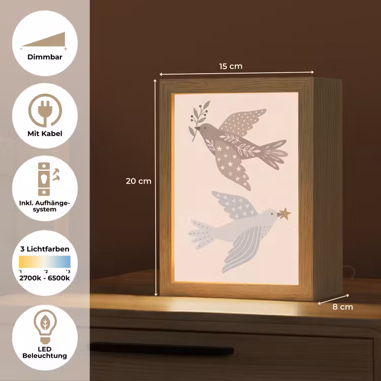 Personalisierte Lightbox - Vogel – Beeren – Natur – Modern – Beige — 6
