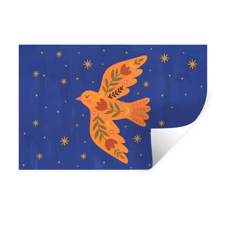 Wandtattoo – Vogel – Blumen – Dekorativ – Orange – Blau — 1