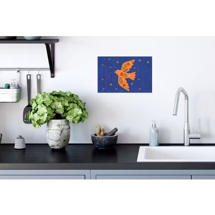 Wandtattoo – Vogel – Blumen – Dekorativ – Orange – Blau — 2