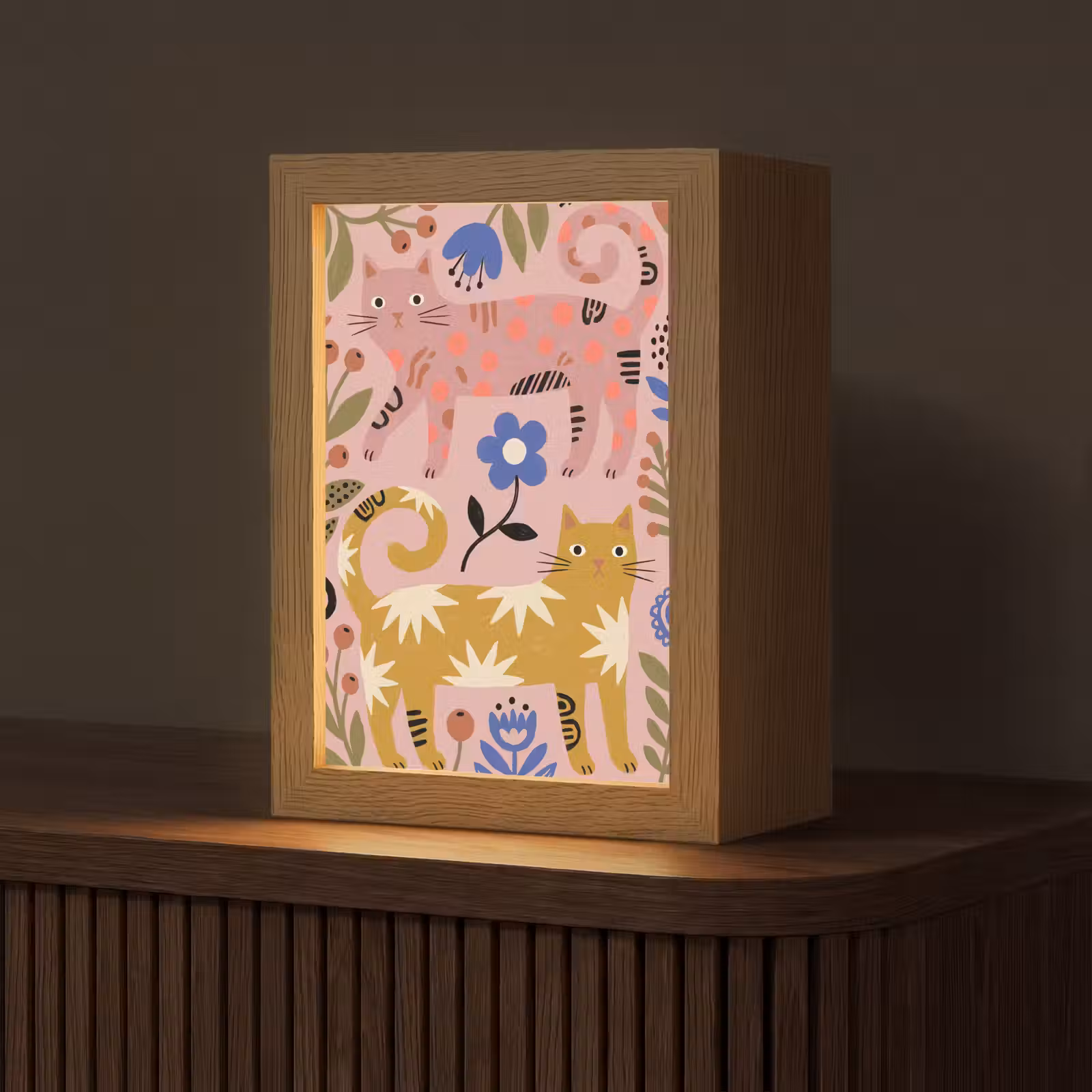 Personalisierte Lightbox - Katze – Blumen – Tiere – Modern – Rosa — 1
