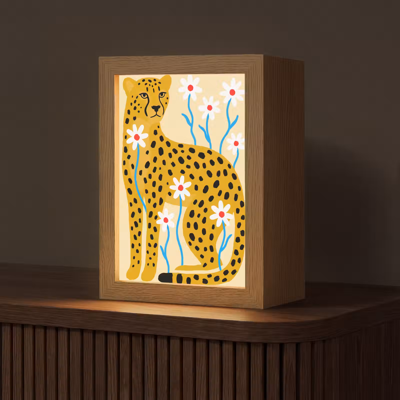 Personalisierte Lightbox - Tiere – Gepard – Blumen – Modern – Gelb — 1