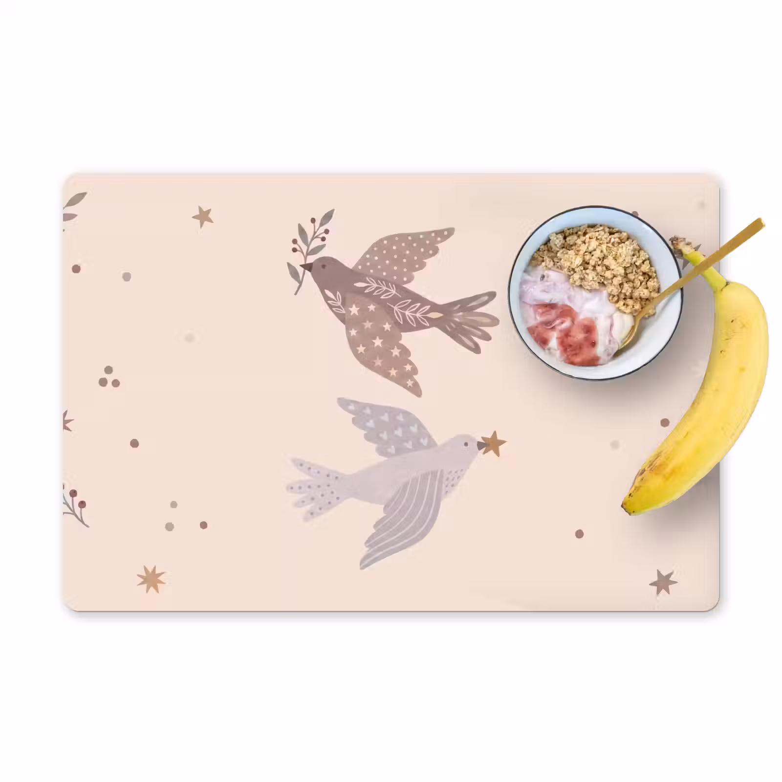 Tischset - 6 Stück - Vogel – Beeren – Natur – Modern – Beige — 1