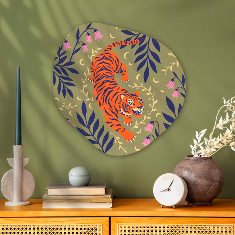 Alu-Dibond-Bild Organische Form - Tiger – Blätter – Tiere – Illustration – Orange — 2