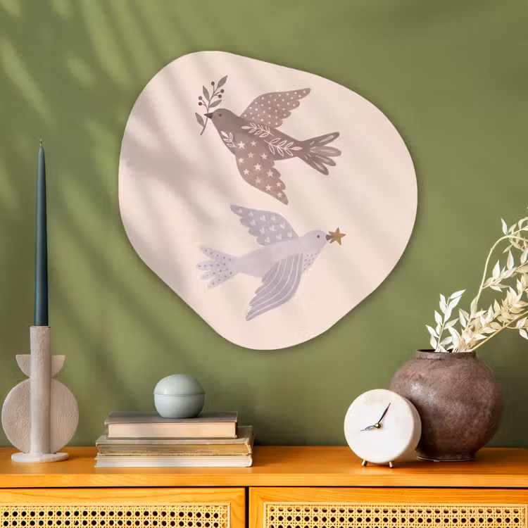 Alu-Dibond-Bild Organische Form - Vogel – Beeren – Natur – Modern – Beige — 2