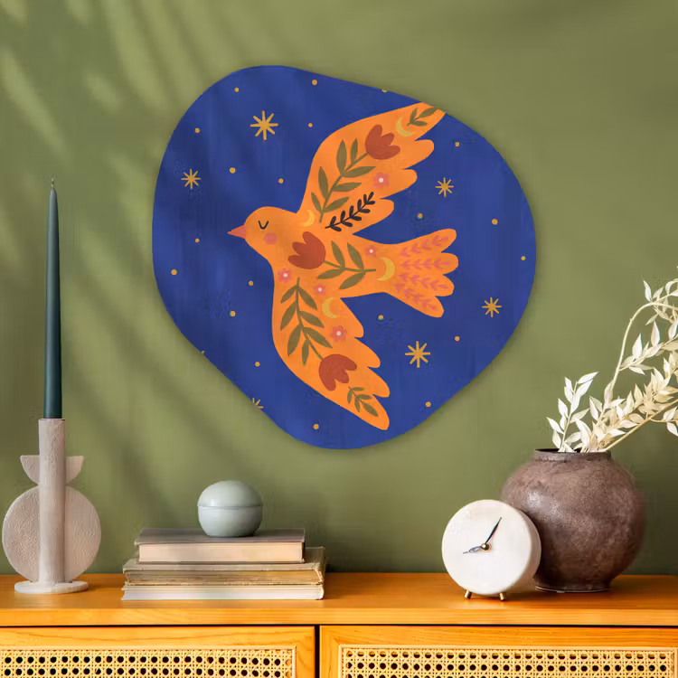 Alu-Dibond-Bild Organische Form - Vogel – Blumen – Dekorativ – Orange – Blau — 2