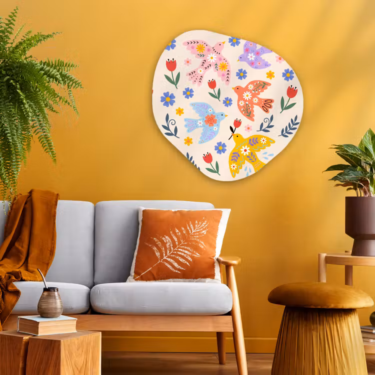 Alu-Dibond-Bild Organische Form - Vögel – Blumen – Folk – Bunt – Tiere — 3