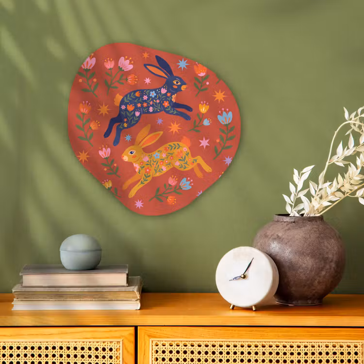 Forexbild Organische Form - Kaninchen – Blumen – Volkskunst – Farbenfroh – Tiere — 2