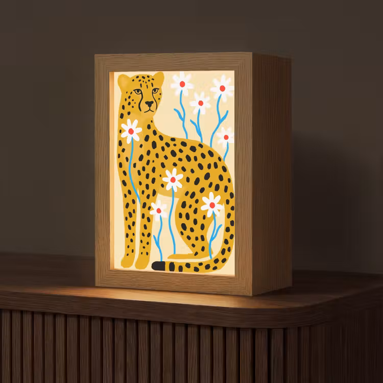 Personalisierte Lightbox - Tiere – Gepard – Blumen – Modern – Gelb — 1