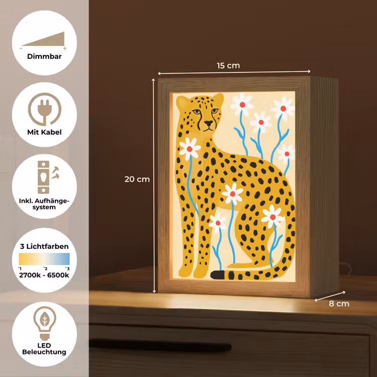 Personalisierte Lightbox - Tiere – Gepard – Blumen – Modern – Gelb — 6
