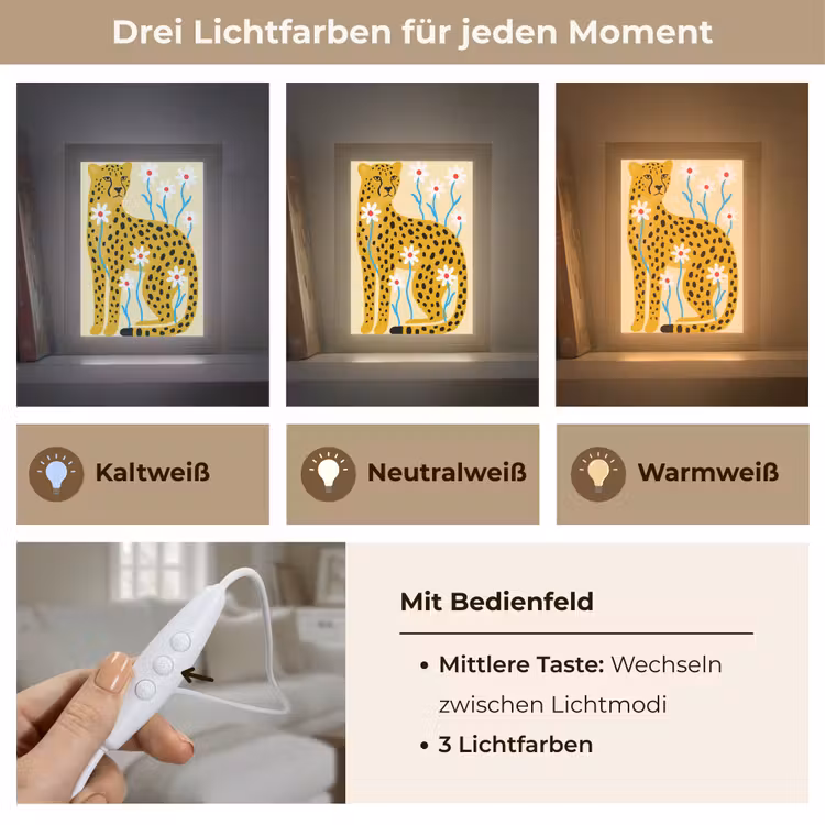 Personalisierte Lightbox - Tiere – Gepard – Blumen – Modern – Gelb — 7