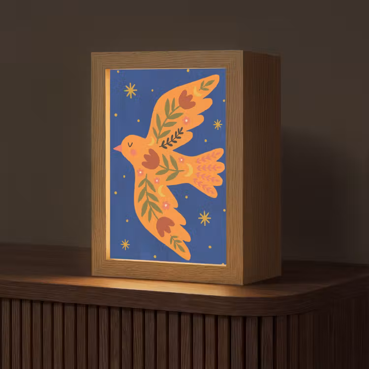 Personalisierte Lightbox - Vogel – Blumen – Dekorativ – Orange – Blau — 1