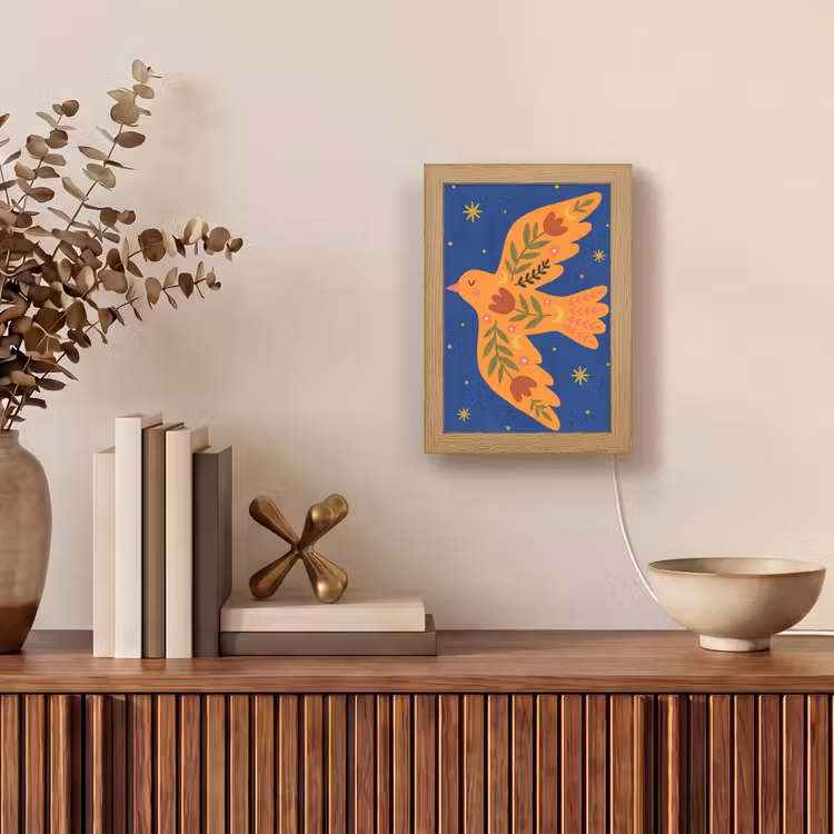 Personalisierte Lightbox - Vogel – Blumen – Dekorativ – Orange – Blau — 4