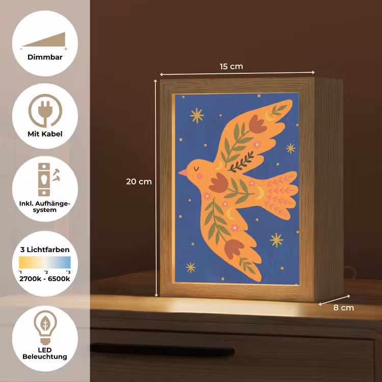 Personalisierte Lightbox - Vogel – Blumen – Dekorativ – Orange – Blau — 6