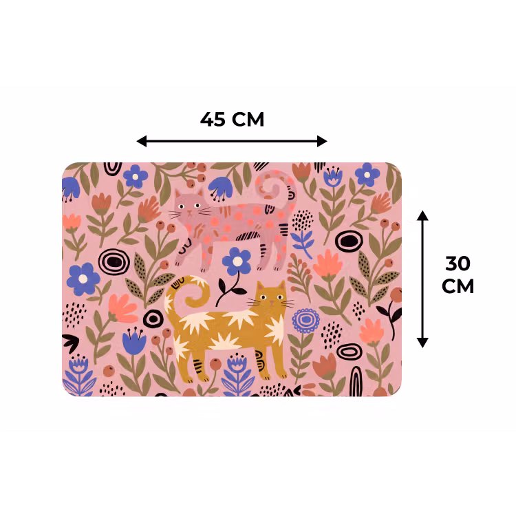 Tischset - 6 Stück - Katze – Blumen – Tiere – Modern – Rosa — 3