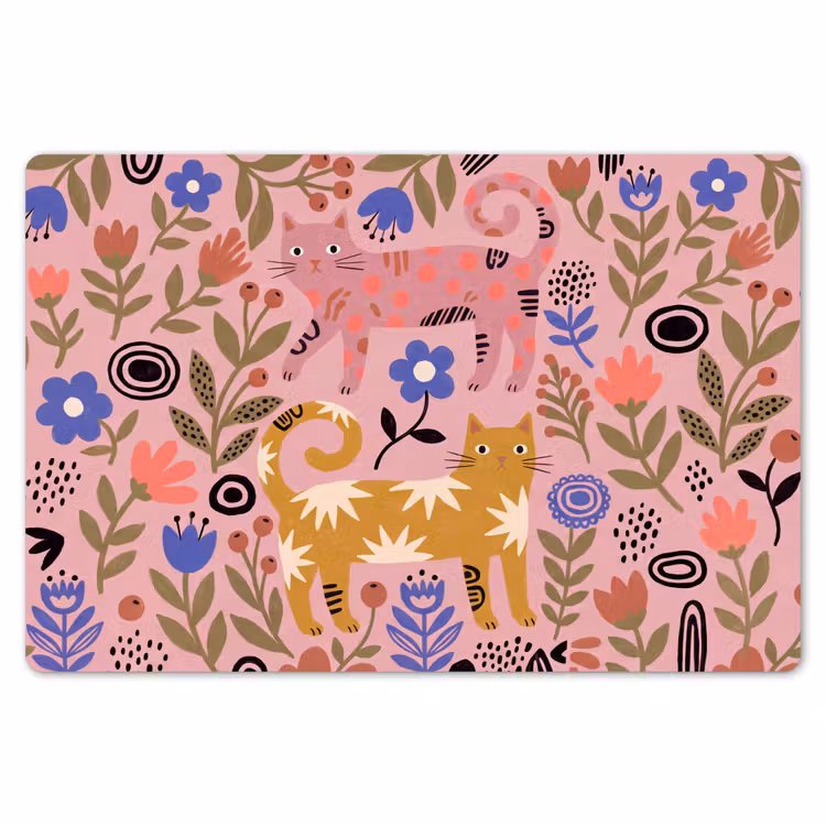 Tischset - 6 Stück - Katze – Blumen – Tiere – Modern – Rosa — 6