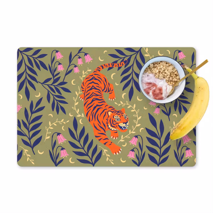 Tischset - 6 Stück - Tiger – Blätter – Tiere – Illustration – Orange — 1
