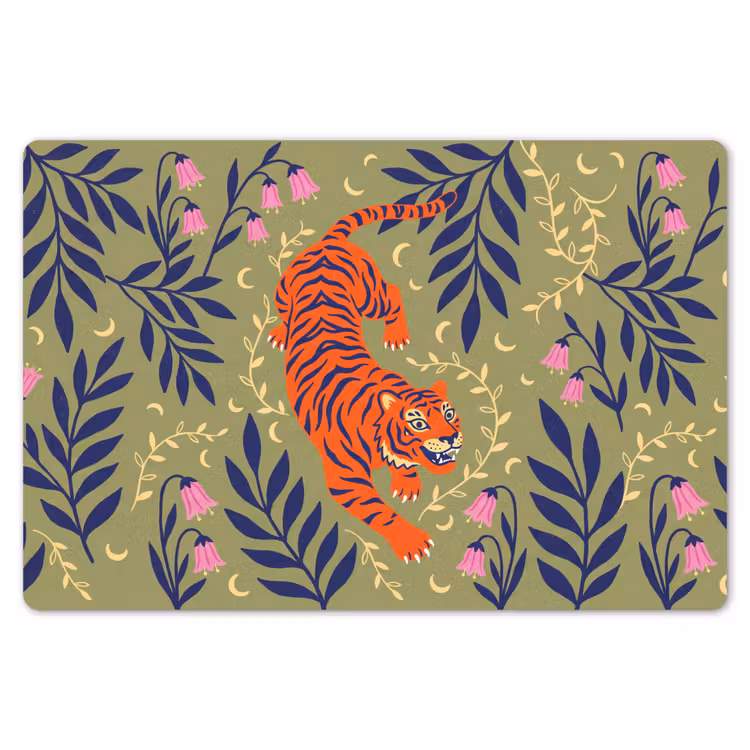 Tischset - 6 Stück - Tiger – Blätter – Tiere – Illustration – Orange — 6