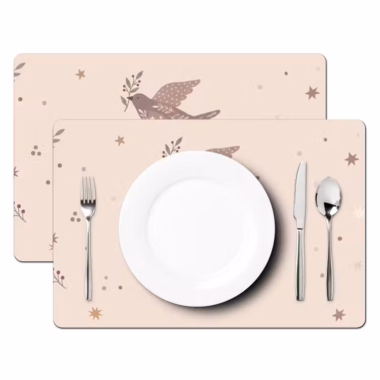 Tischset - 6 Stück - Vogel – Beeren – Natur – Modern – Beige — 2