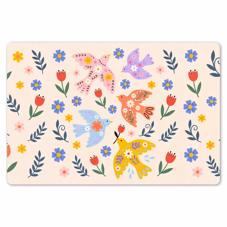 Tischset - 6 Stück - Vögel – Blumen – Folk – Bunt – Tiere — 6