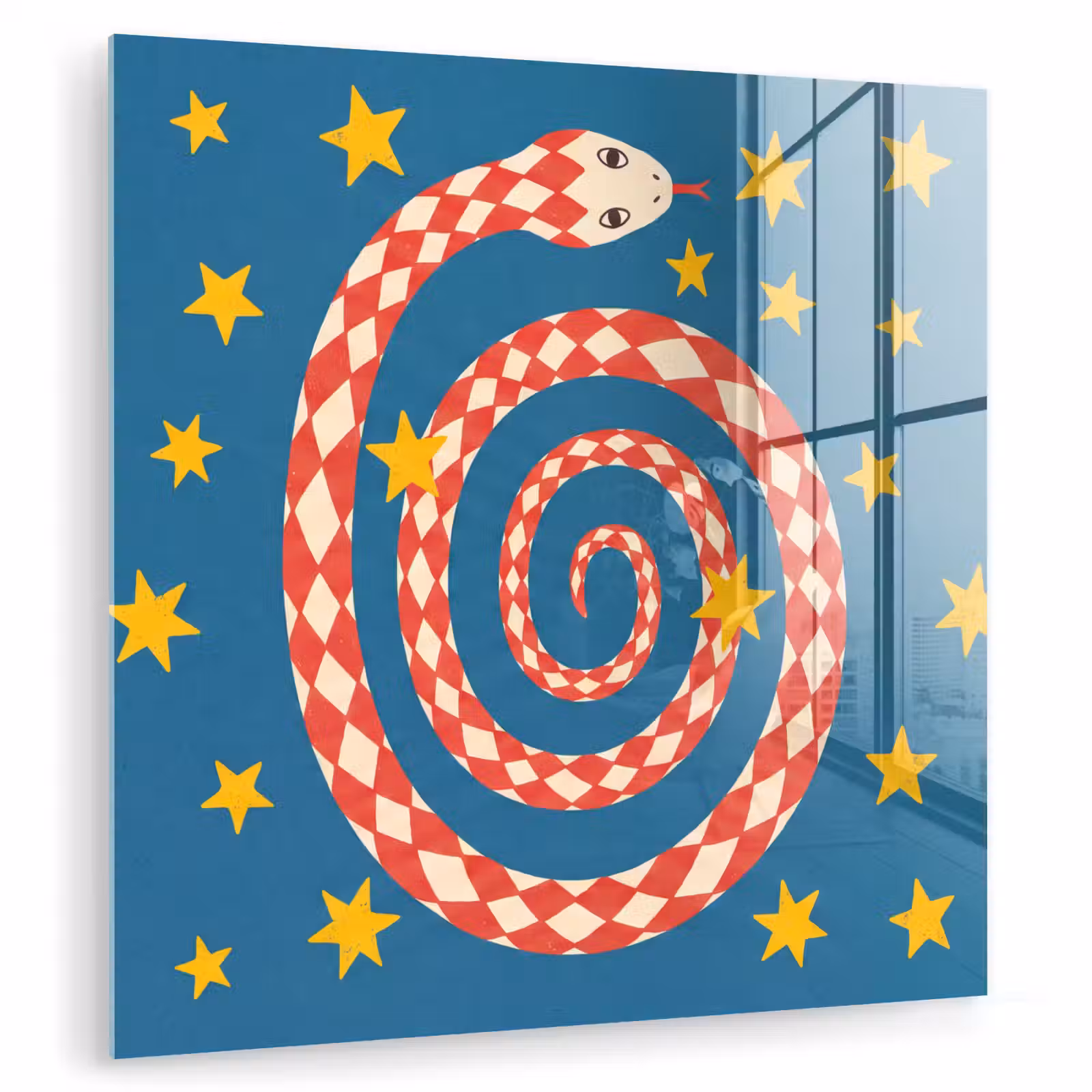 Glasbild - Schlange – Spirale – Tiere – Illustration – Rot — 1