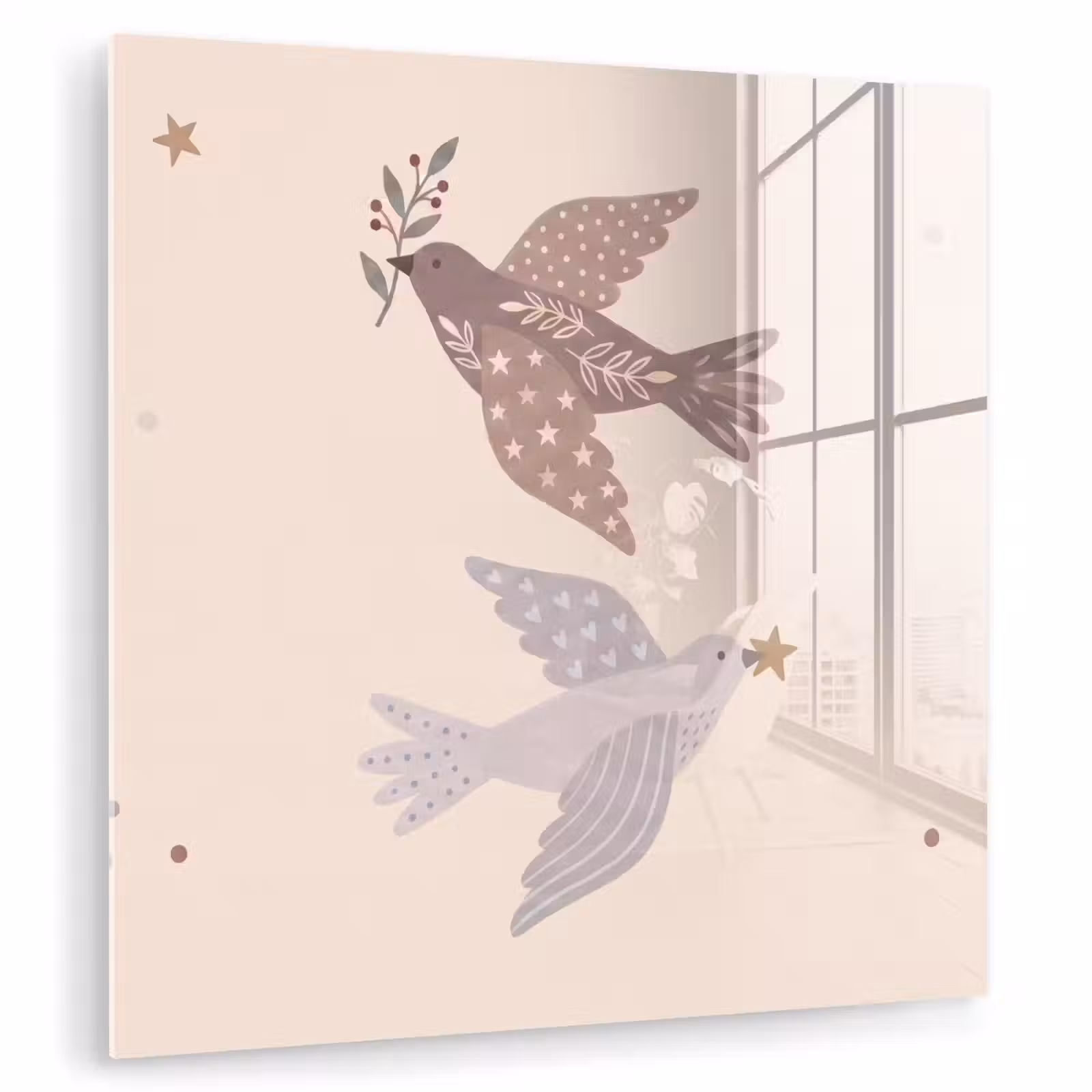 Glasbild - Vogel – Beeren – Natur – Modern – Beige — 1