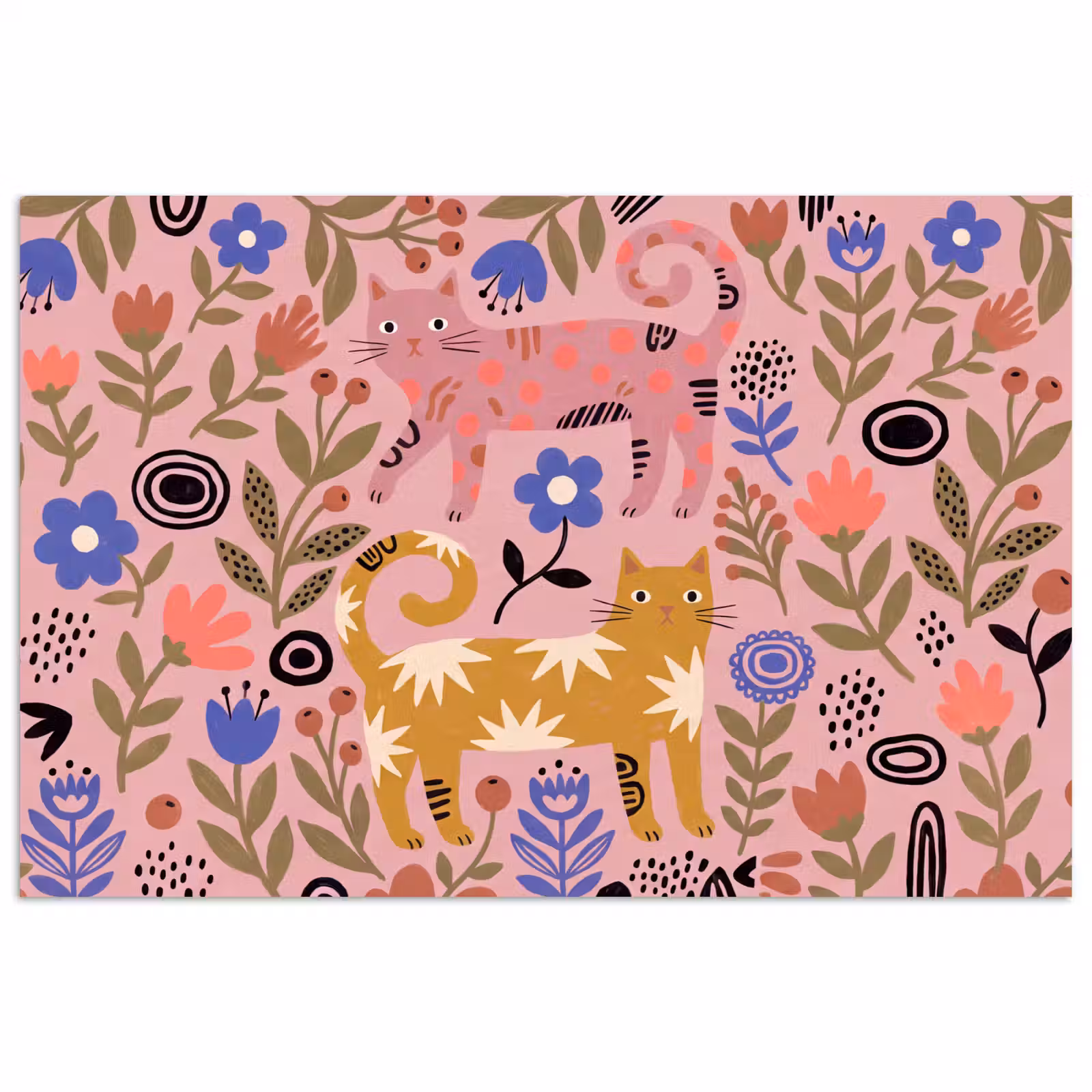 Poster - Katze – Blumen – Tiere – Modern – Rosa — 1
