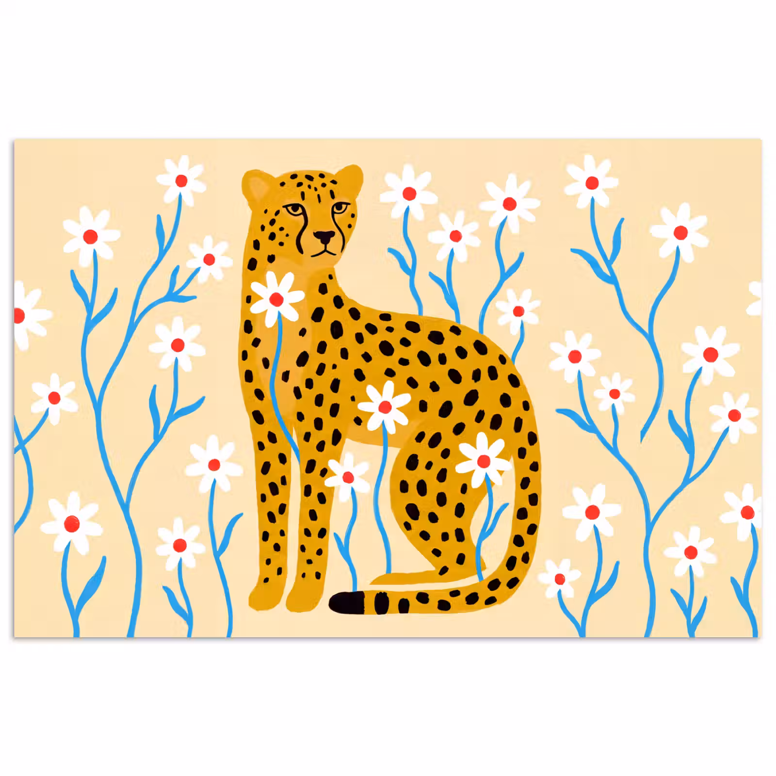 Poster - Tiere – Gepard – Blumen – Modern – Gelb — 1