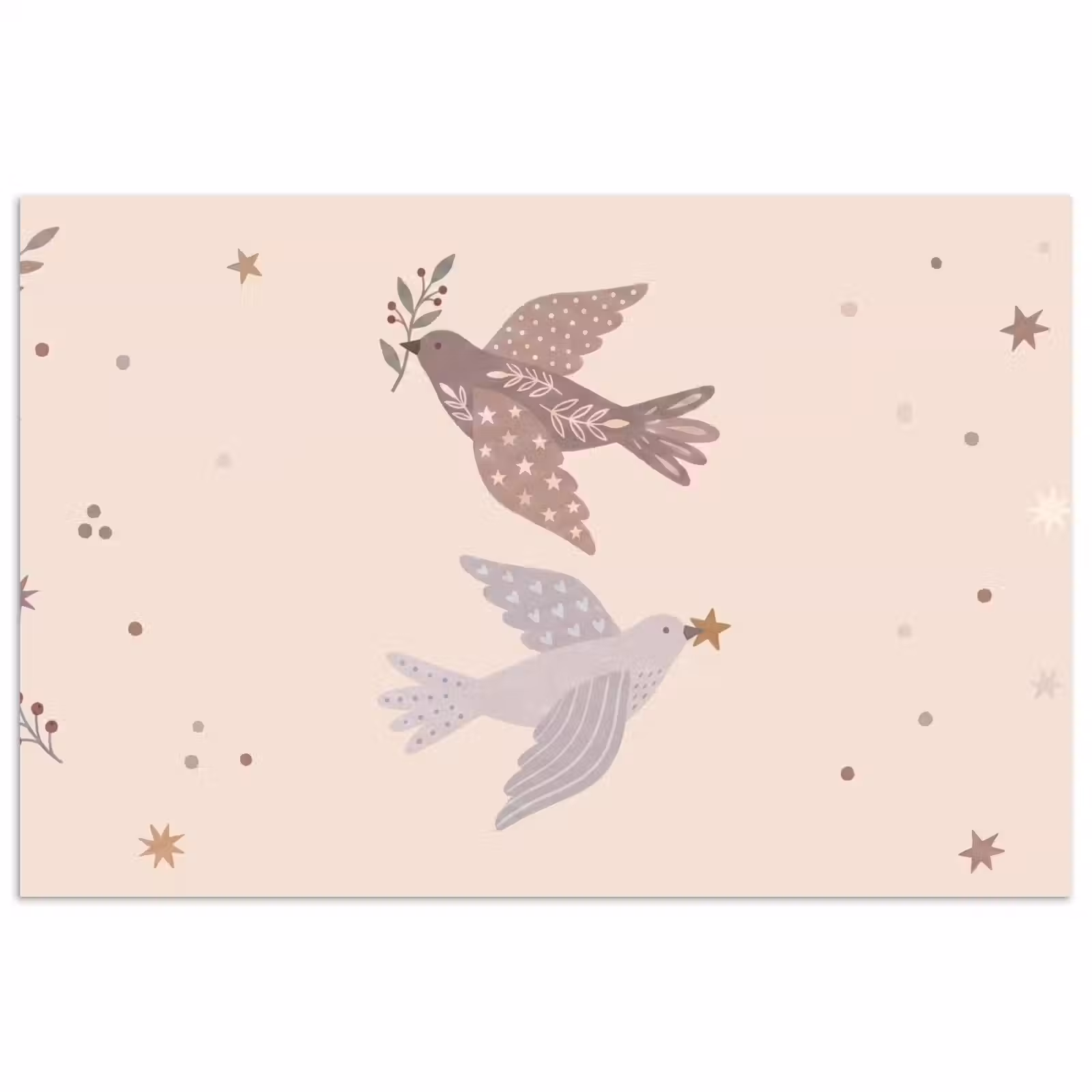 Poster - Vogel – Beeren – Natur – Modern – Beige — 1