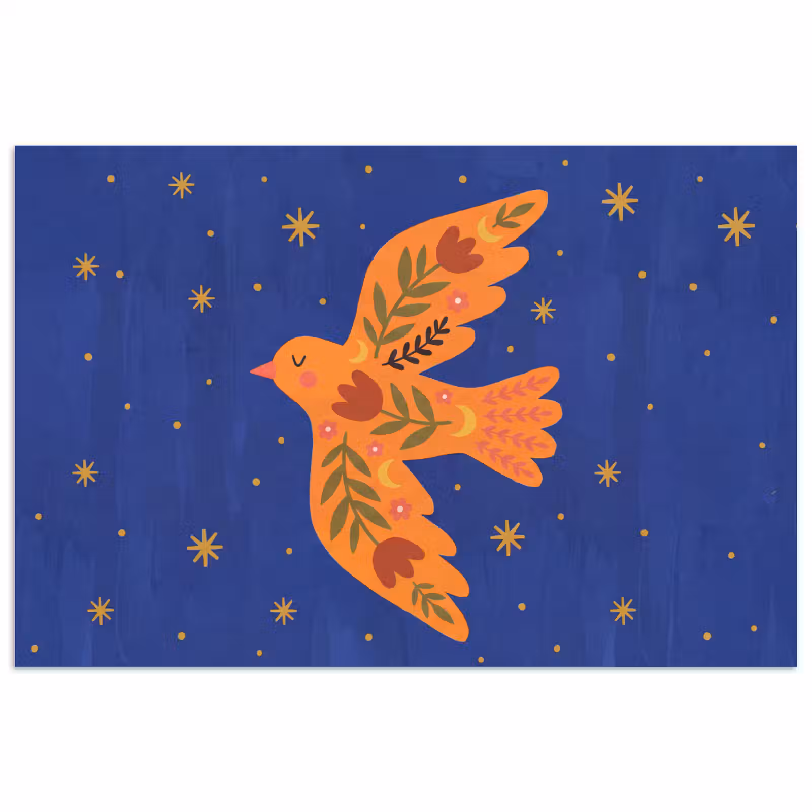 Poster - Vogel – Blumen – Dekorativ – Orange – Blau — 1