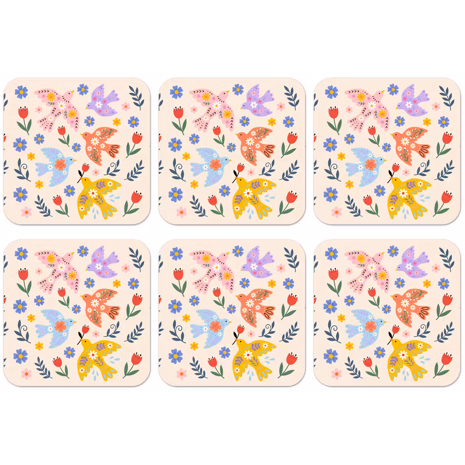 Untersetzer - Vögel – Blumen – Folk – Bunt – Tiere — 1