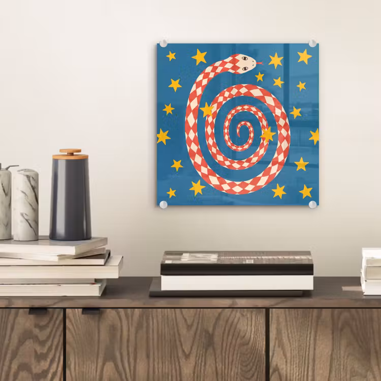 Glasbild - Schlange – Spirale – Tiere – Illustration – Rot — 2