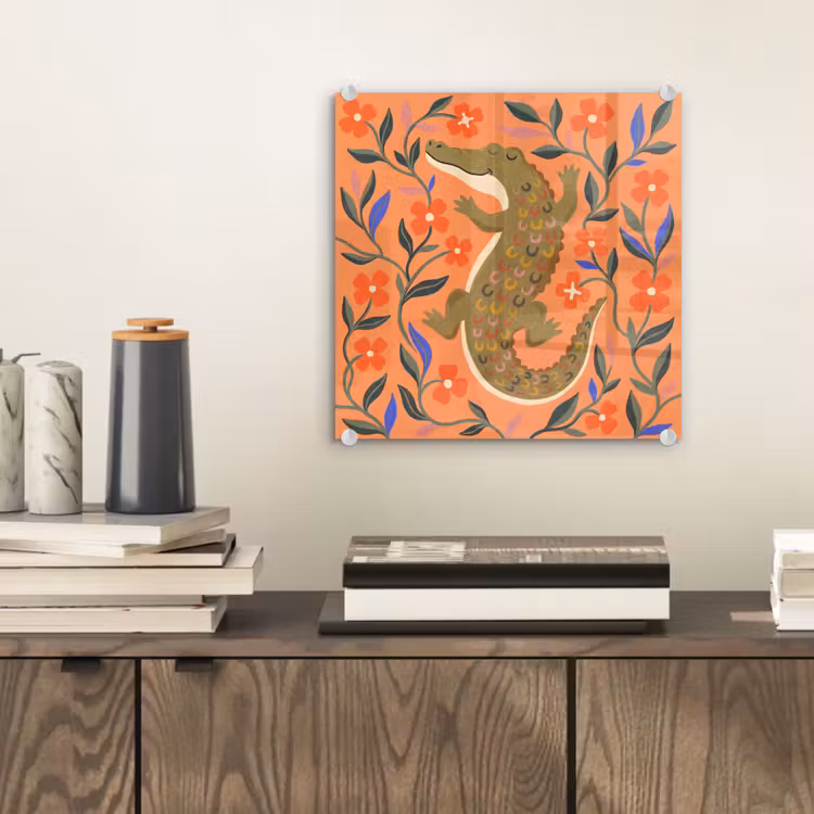 Glasbild - Tiere – Blumen – Orange – Illustration – Natur — 2