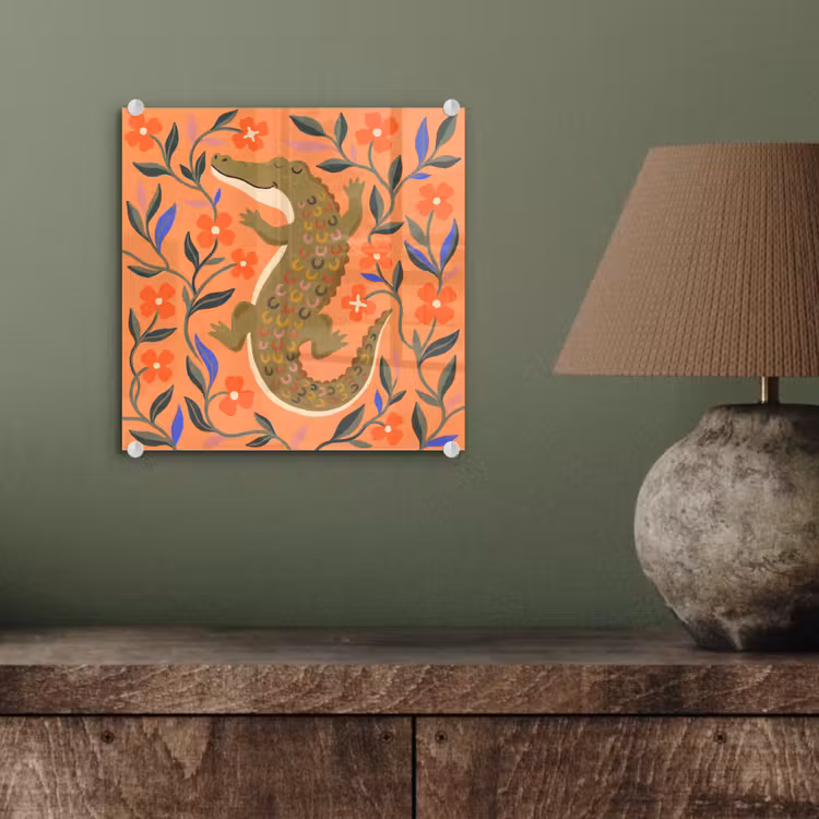 Glasbild - Tiere – Blumen – Orange – Illustration – Natur — 4