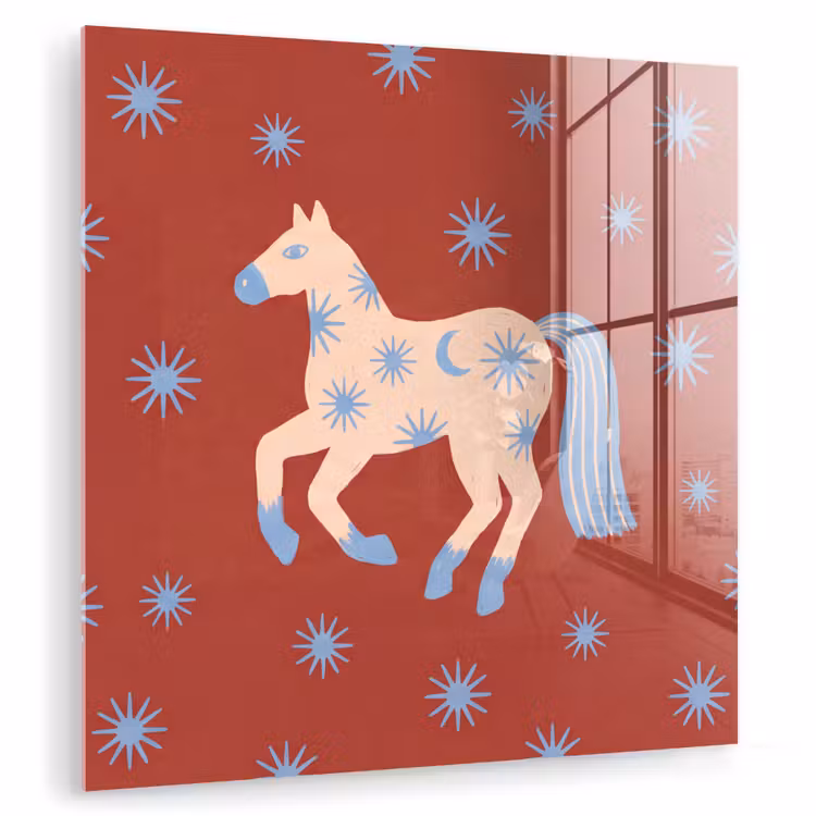 Glasbild - Tiere – Sterne – Mond – Abstrakt – Rot — 1