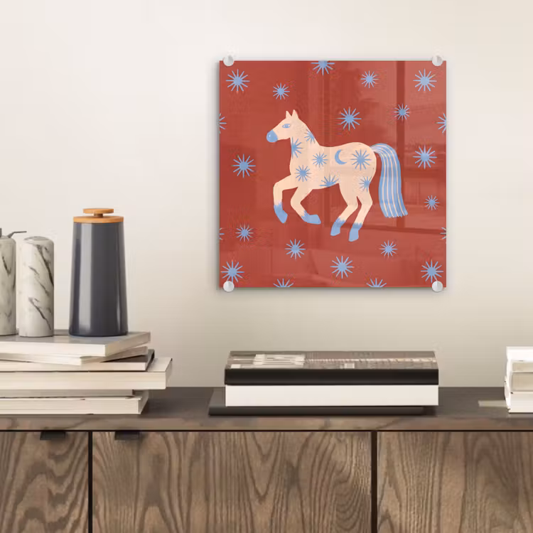 Glasbild - Tiere – Sterne – Mond – Abstrakt – Rot — 2