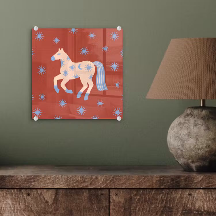 Glasbild - Tiere – Sterne – Mond – Abstrakt – Rot — 4