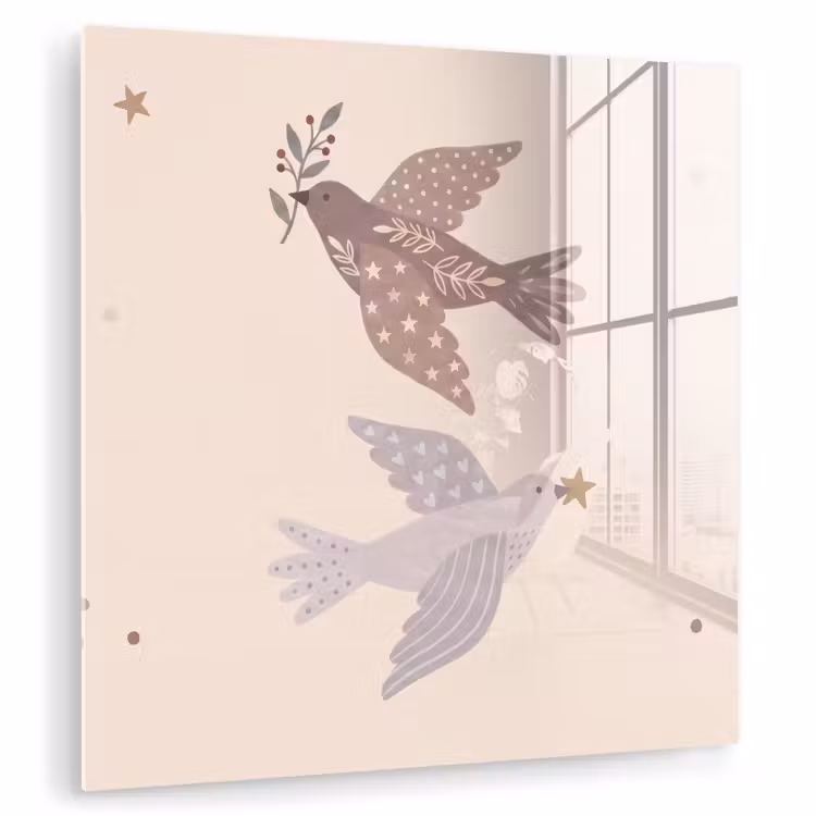 Glasbild - Vogel – Beeren – Natur – Modern – Beige — 1
