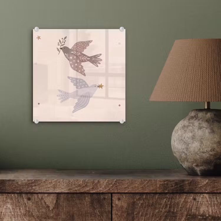 Glasbild - Vogel – Beeren – Natur – Modern – Beige — 4