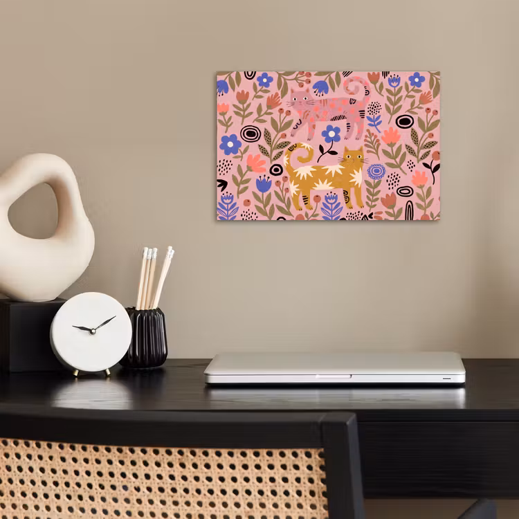 Poster - Katze – Blumen – Tiere – Modern – Rosa — 2