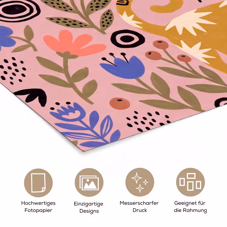 Poster - Katze – Blumen – Tiere – Modern – Rosa — 5