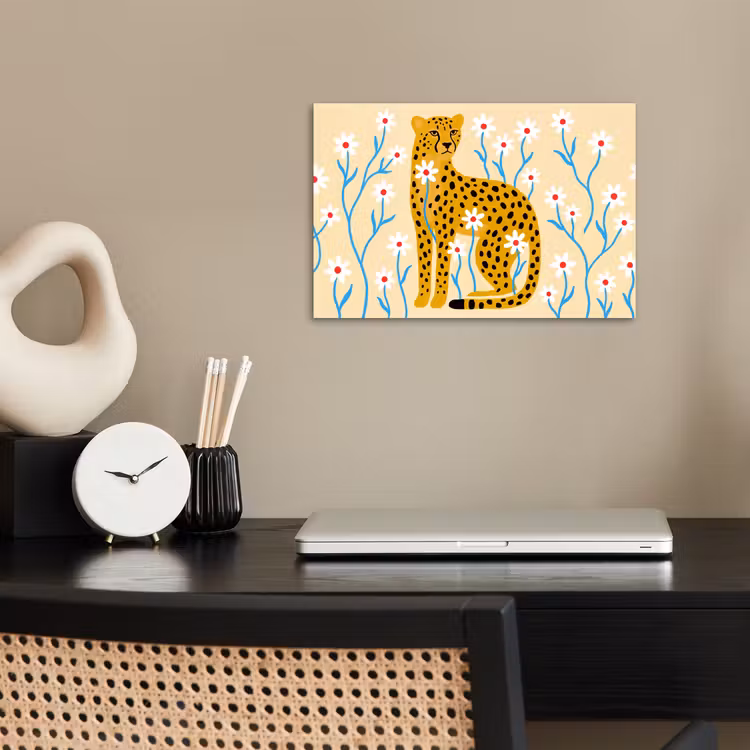 Poster - Tiere – Gepard – Blumen – Modern – Gelb — 2