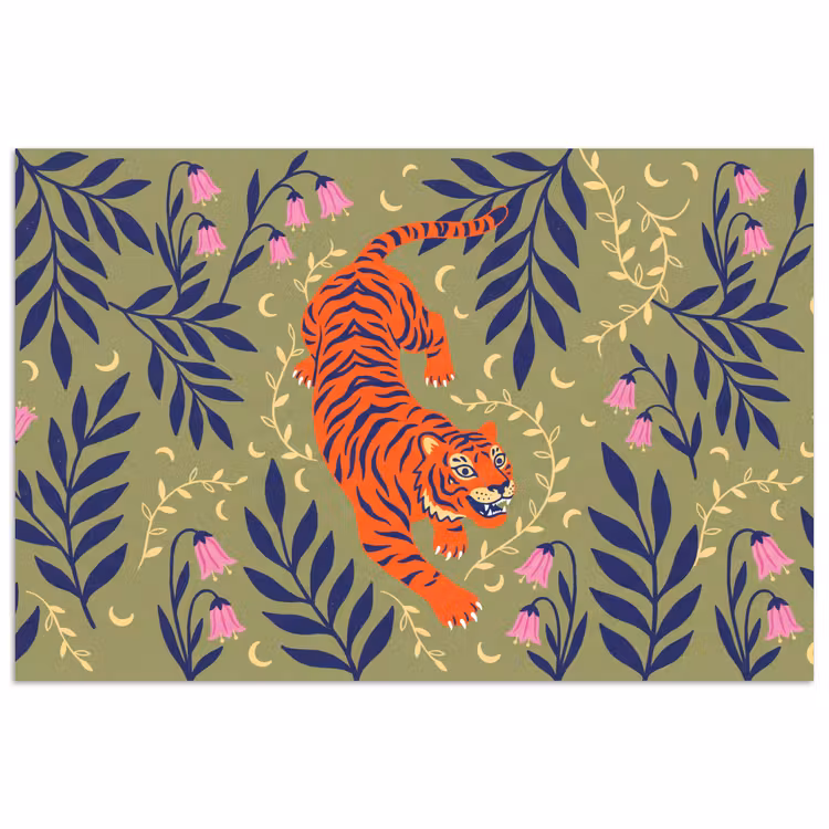 Poster - Tiger – Blätter – Tiere – Illustration – Orange — 1