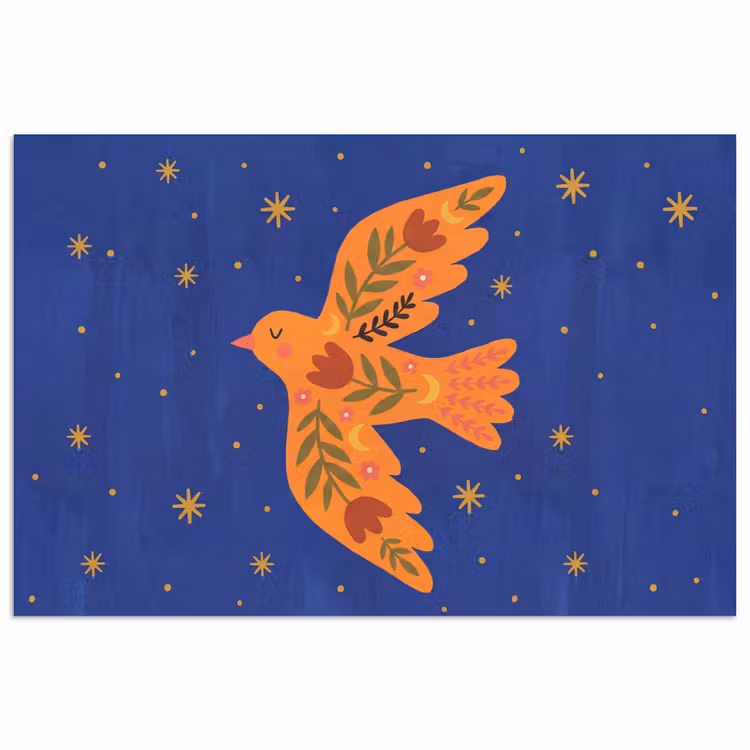 Poster - Vogel – Blumen – Dekorativ – Orange – Blau — 1