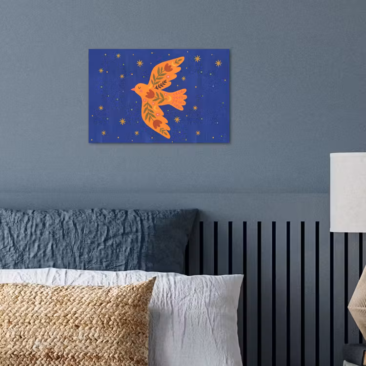 Poster - Vogel – Blumen – Dekorativ – Orange – Blau — 3