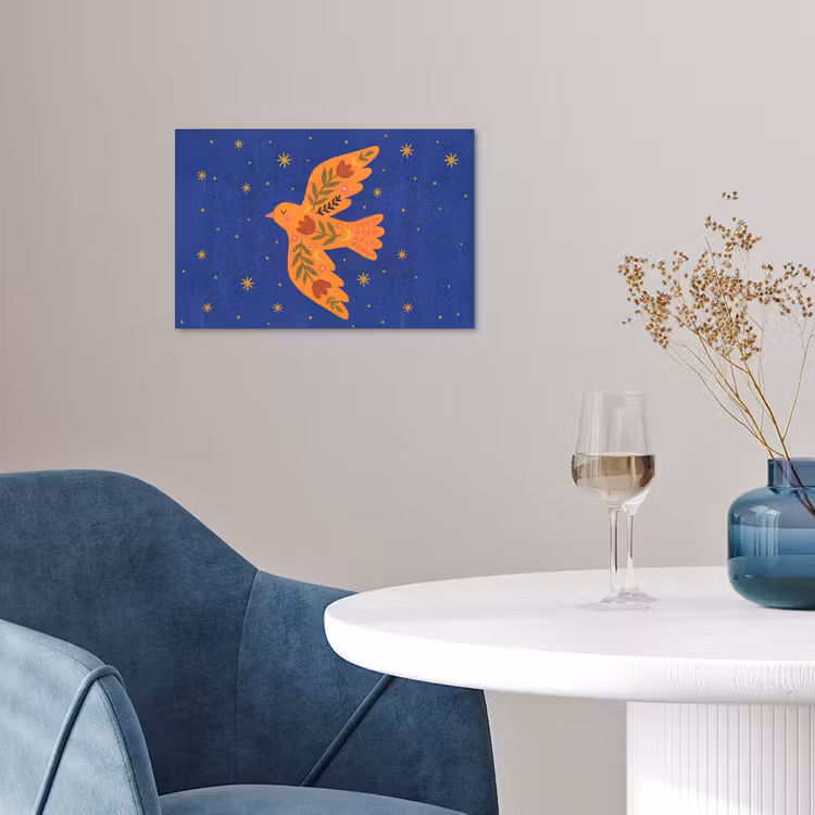 Poster - Vogel – Blumen – Dekorativ – Orange – Blau — 4