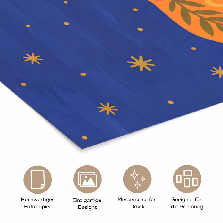 Poster - Vogel – Blumen – Dekorativ – Orange – Blau — 5