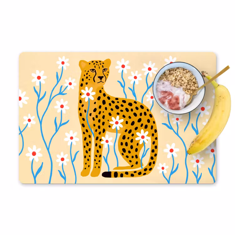 Tischset - 6 Stück - Tiere – Gepard – Blumen – Modern – Gelb — 1