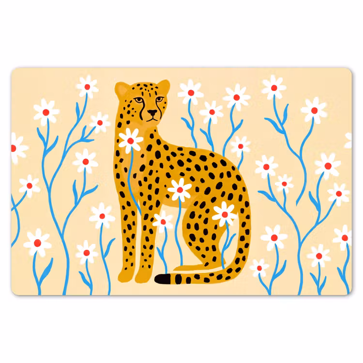 Tischset - 6 Stück - Tiere – Gepard – Blumen – Modern – Gelb — 6