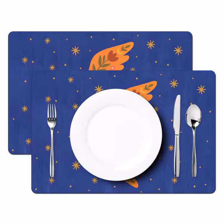 Tischset - 6 Stück - Vogel – Blumen – Dekorativ – Orange – Blau — 2
