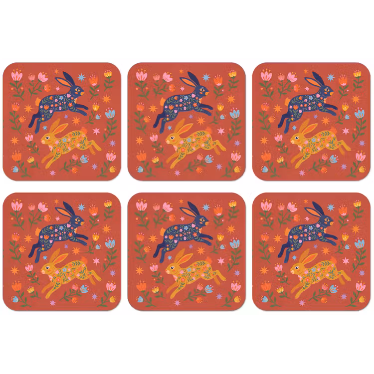 Untersetzer - Kaninchen – Blumen – Volkskunst – Farbenfroh – Tiere — 1